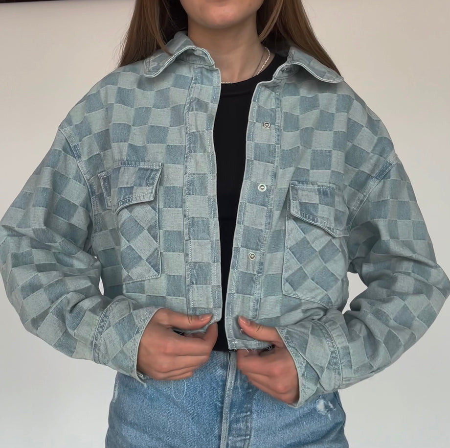 Checkerboard denim shops jacket